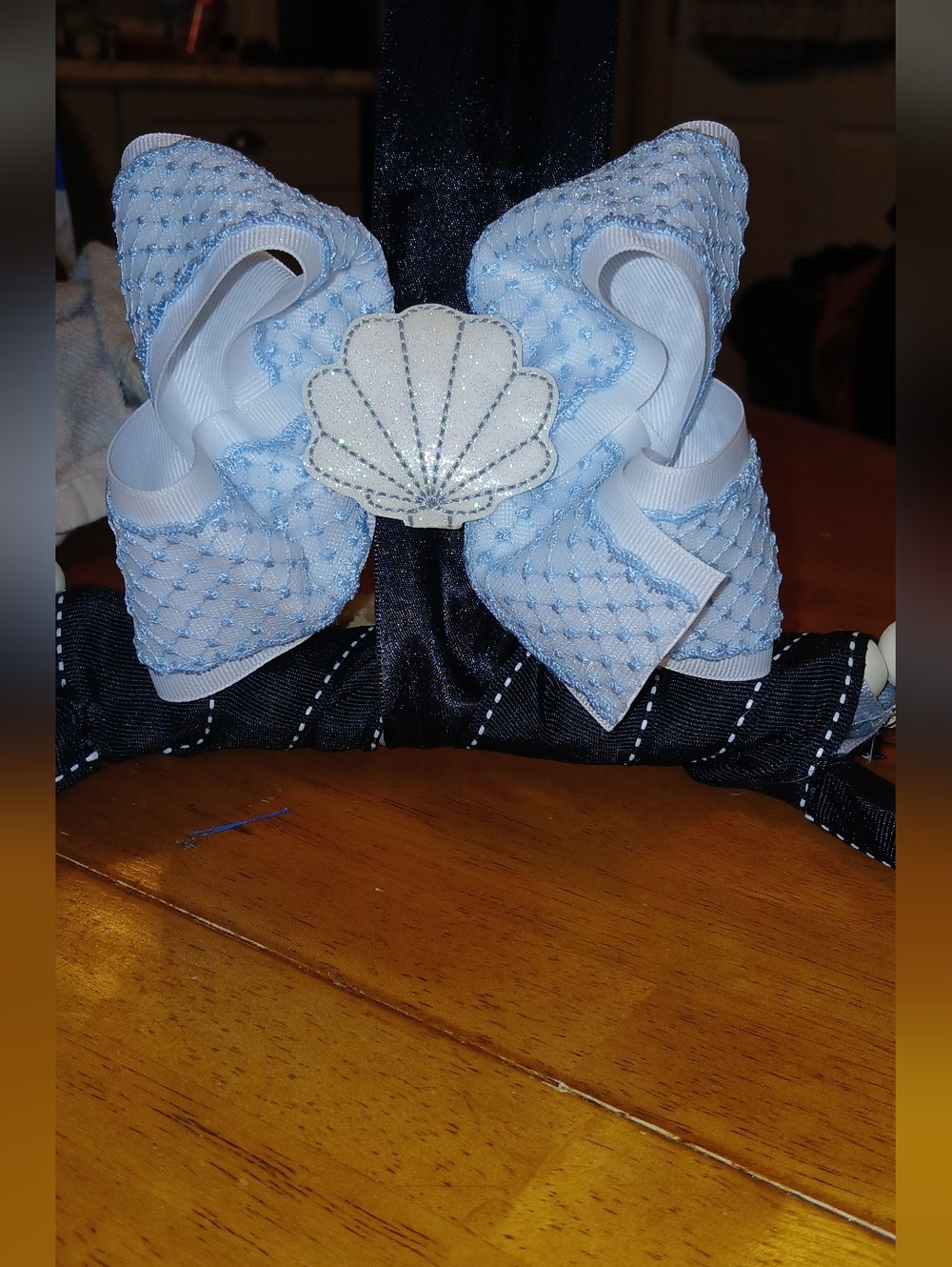Light Blue Bow Hair Clip with Glitter Shell Accent